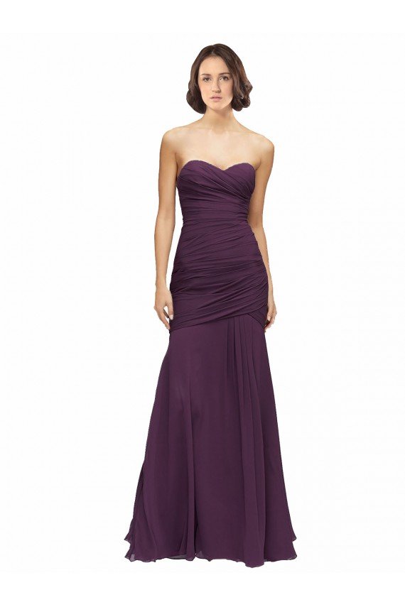 Outlet Full Length Chiffon Bridesmaid Dress with Sweetheart Neckline and Ruffles