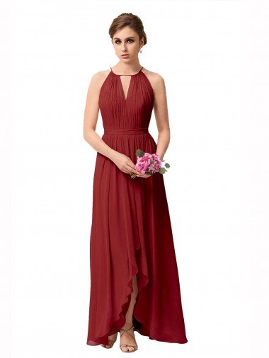 Outlet High Low Long Halter Keyhole Chiffon Bridesmaid Dress