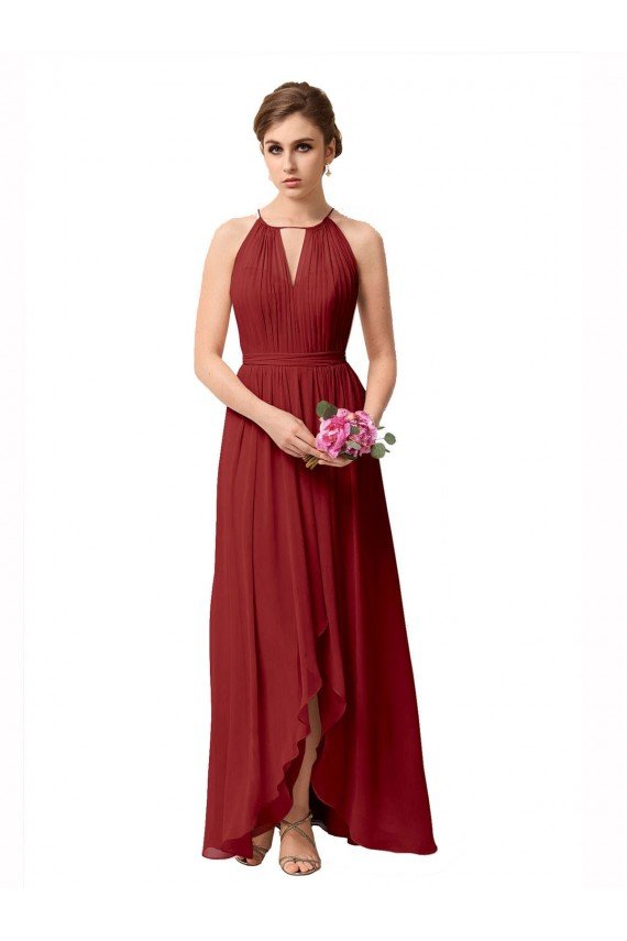 Outlet High Low Long Halter Keyhole Chiffon Bridesmaid Dress