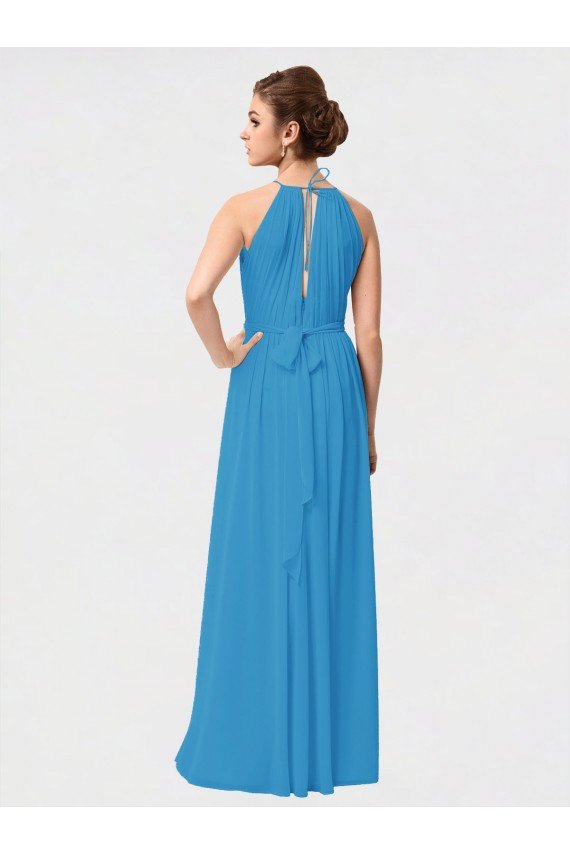 Outlet High Low Long Halter Keyhole Chiffon Bridesmaid Dress