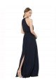 Outlet High Halter Neckline Chiffon Bridesmaid Dress with Slim Keyhole Back