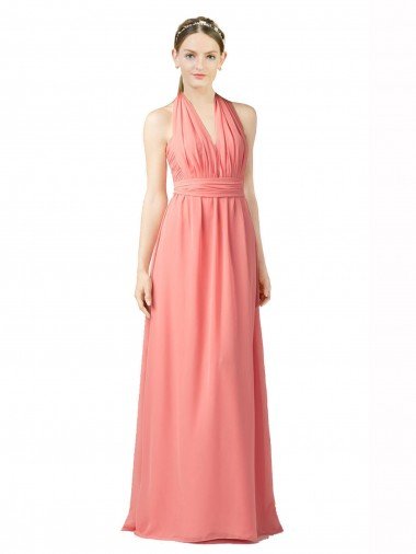 Outlet Shirred Bodice Full Length Long Chiffon Bridesmaid Dress