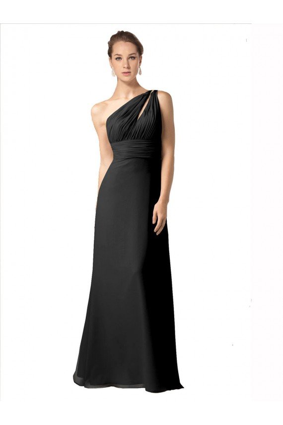 Outlet One Shoulder Full Length Chiffon Bridesmaid Dress with Shirred Bodice