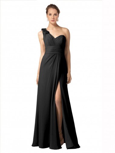 Outlet Sheer One Shoulder Chiffon A-Line Bridesmaid Dress with Slit