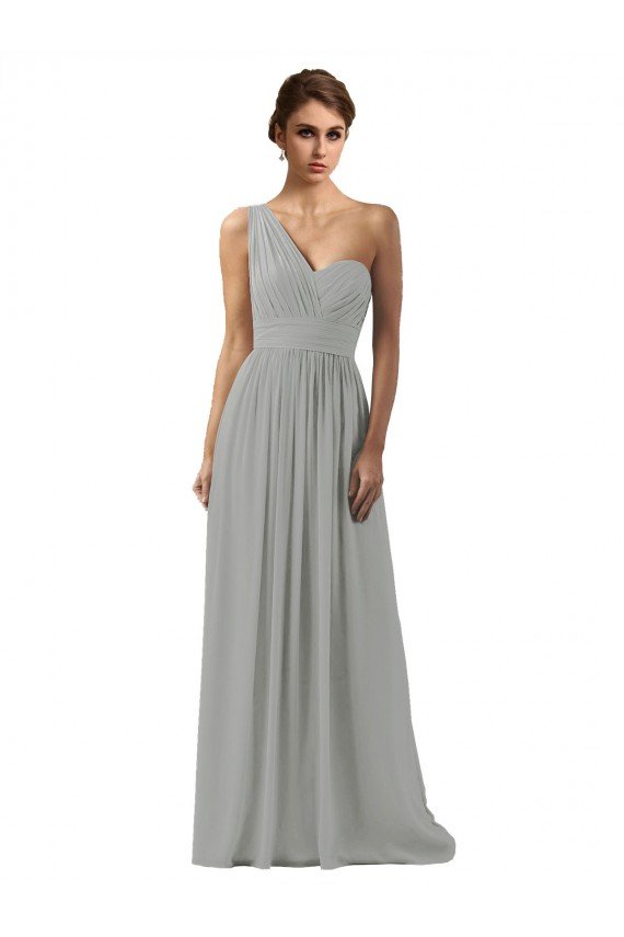 Outlet Ruffled One Shoulder Floor Length Long Chiffon Bridesmaid Dress