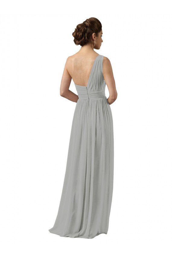 Outlet Ruffled One Shoulder Floor Length Long Chiffon Bridesmaid Dress