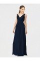 Outlet Long Chiffon Bridesmaid Dress with Shirred Bodice and V-Neckline