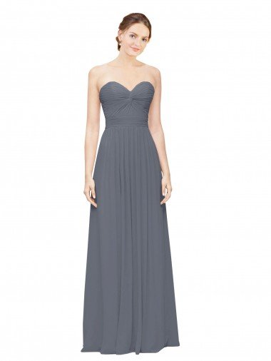 Outlet Twisted Waist Pleats Sweetheart Long Chiffon Bridesmaid Dress