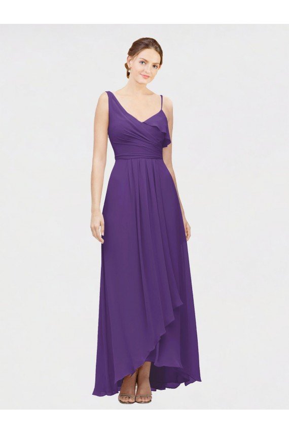 Outlet One Shoulder High Low Chiffon Bridesmaid Dress with Wrap Waist