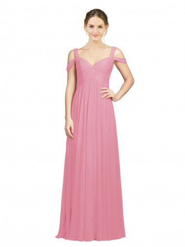 Outlet Sweetheart Long Chiffon Bridesmaid Dress with Off the Shoulder Straps
