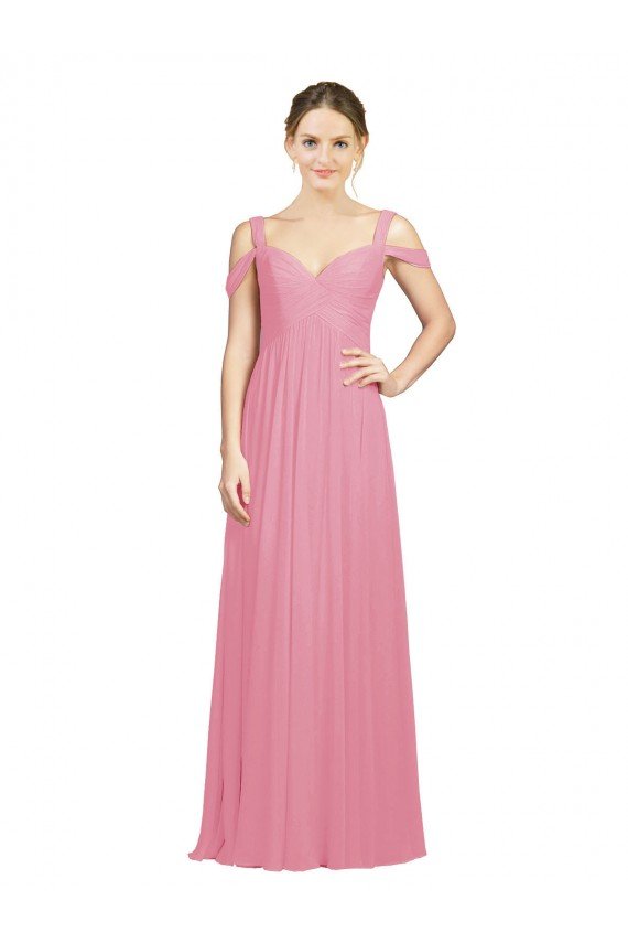 Outlet Sweetheart Long Chiffon Bridesmaid Dress with Off the Shoulder Straps