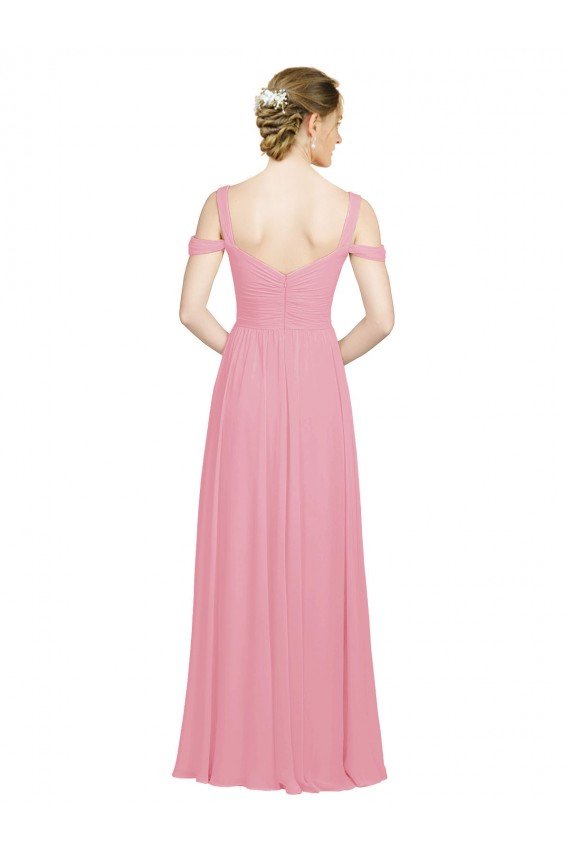 Outlet Sweetheart Long Chiffon Bridesmaid Dress with Off the Shoulder Straps