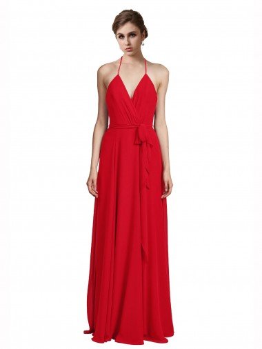 Outlet V-Neck Spaghetti Halter Strap Chiffon Bridesmaid Dress