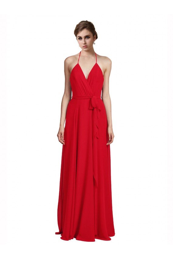 Outlet V-Neck Spaghetti Halter Strap Chiffon Bridesmaid Dress