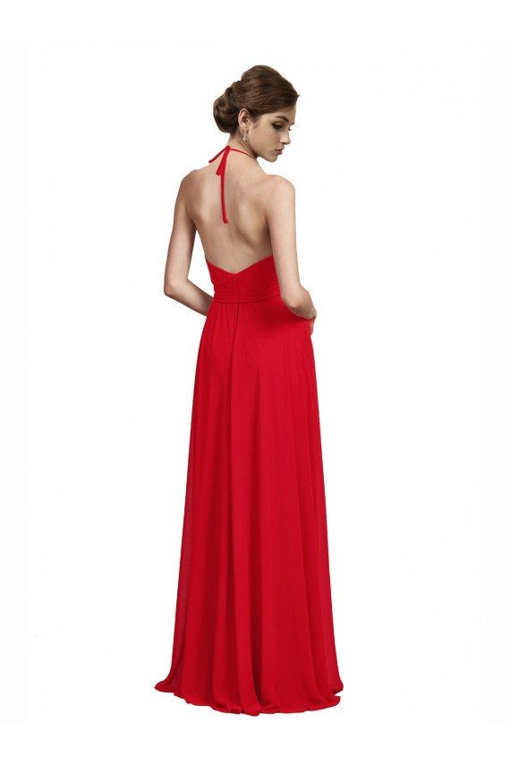 Outlet V-Neck Spaghetti Halter Strap Chiffon Bridesmaid Dress