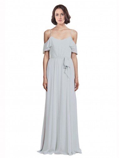 Outlet Off the Shoulder Spaghetti Strap Long Chiffon Bridesmaids Dress