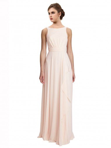 Outlet High Neck Chiffon Bridesmaid Dress with Deep V-Back and Cascading Skirt