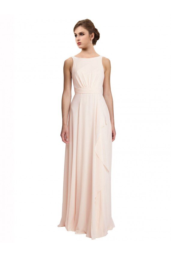 Outlet High Neck Chiffon Bridesmaid Dress with Deep V-Back and Cascading Skirt