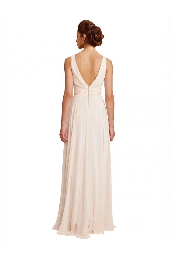 Outlet High Neck Chiffon Bridesmaid Dress with Deep V-Back and Cascading Skirt