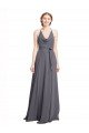 Outlet Spaghetti Strap Long Chiffon Bridesmaids Dress with Halter Cowl Neck