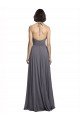 Outlet Spaghetti Strap Long Chiffon Bridesmaids Dress with Halter Cowl Neck