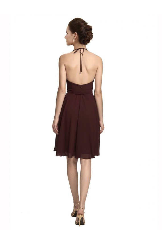 Outlet Short Knee Length Chiffon Bridesmaids Dress with Halter Cowl Neck