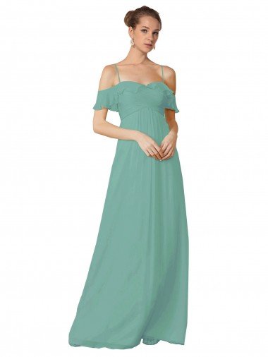 Outlet Hand-Ruched Chiffon Bridesmaid Dress with Flutter Sleeves