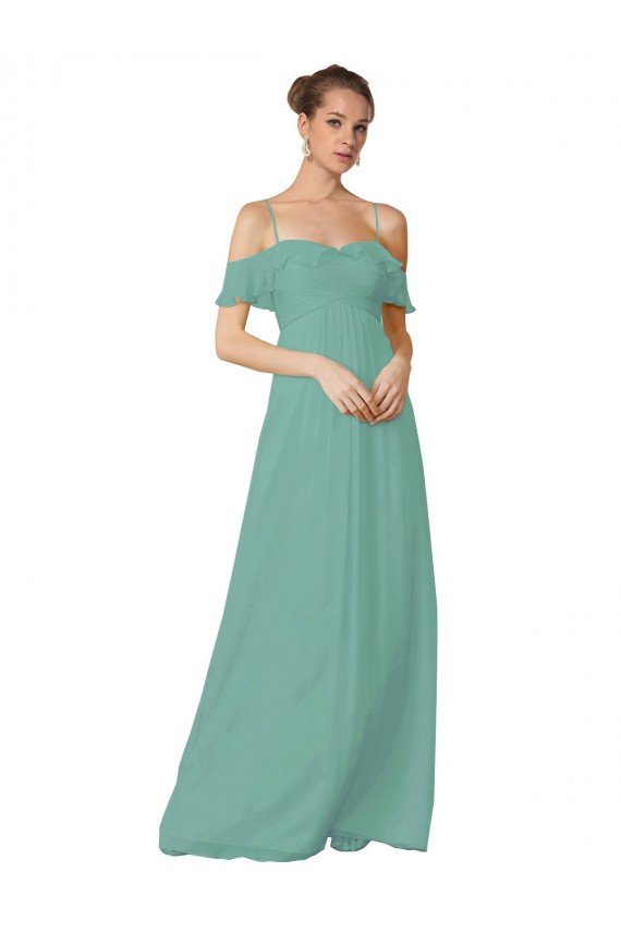 Outlet Hand-Ruched Chiffon Bridesmaid Dress with Flutter Sleeves