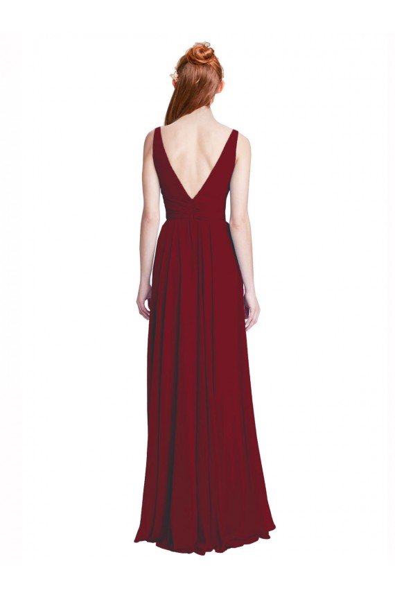 Outlet Long Chiffon V-Neck Bridesmaids Dress with Double Strap