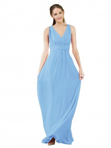 Outlet Long V-Neckline Chiffon Bridesmaid Dress with Twisted Waist