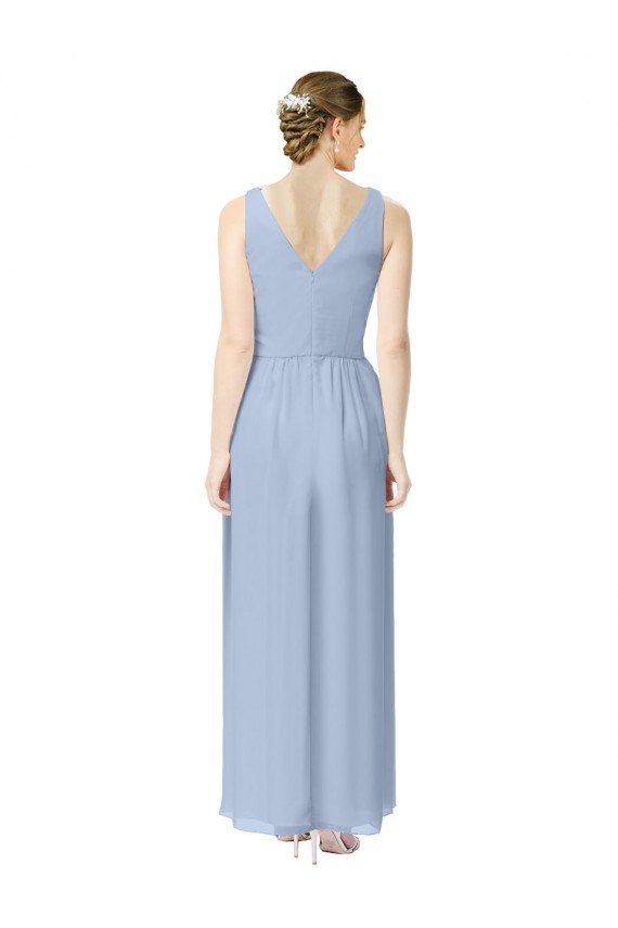 Outlet Long V-Neckline Chiffon Bridesmaid Dress with Twisted Waist