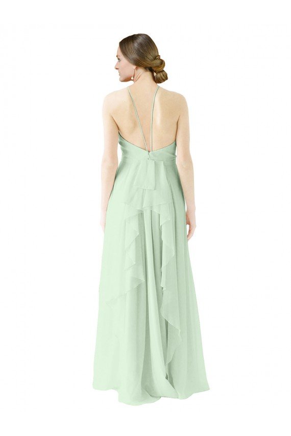 Outlet Front halter Neckline and Deep Back Long Chiffon Bridesmaid Dress