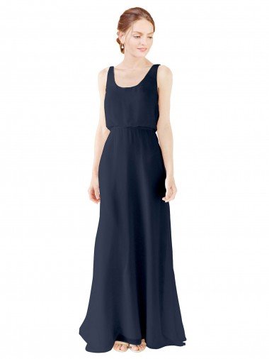 Outlet Scoop Neckline Fitted Long Chiffon Bridesmaid Dress Open Back