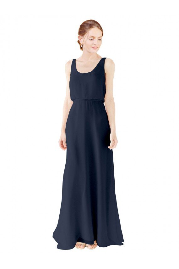 Outlet Scoop Neckline Fitted Long Chiffon Bridesmaid Dress Open Back