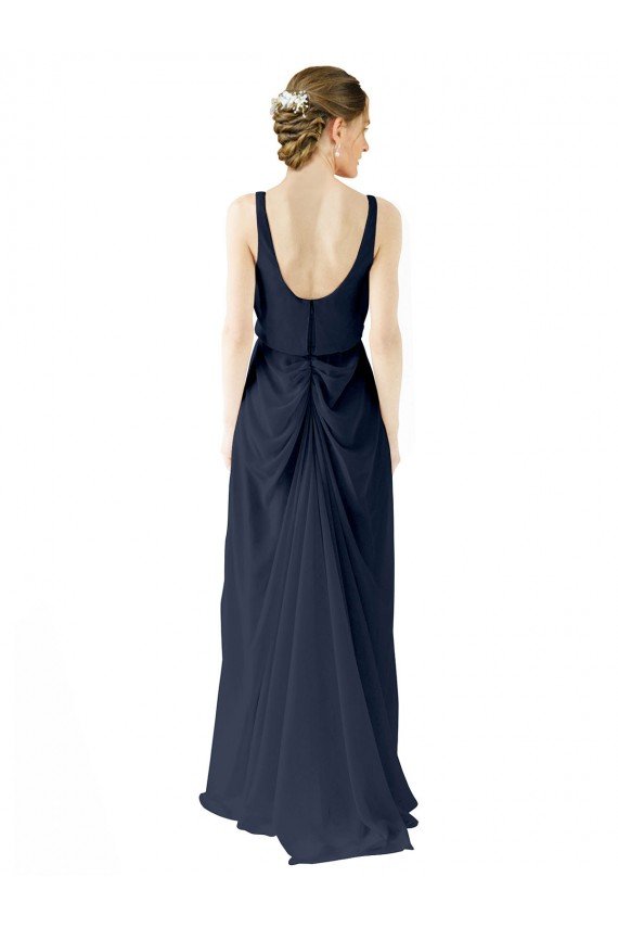 Outlet Scoop Neckline Fitted Long Chiffon Bridesmaid Dress Open Back