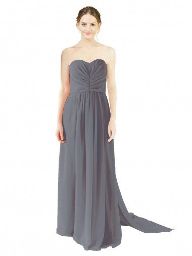 Outlet Long Chiffon Bridesmaid Dress with Sweetheart Neckline and Flowing Back