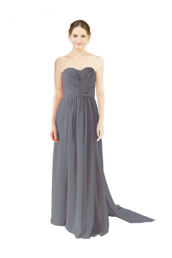 Outlet Long Chiffon Bridesmaid Dress with Sweetheart Neckline and Flowing Back
