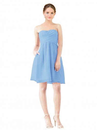 Outlet Short Knee Length Chiffon Cocktail Bridesmaid Dress with Twisted Strapless Sweetheart Neckline