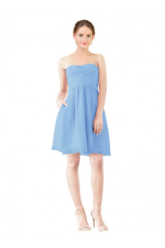Outlet Short Knee Length Chiffon Cocktail Bridesmaid Dress with Twisted Strapless Sweetheart Neckline