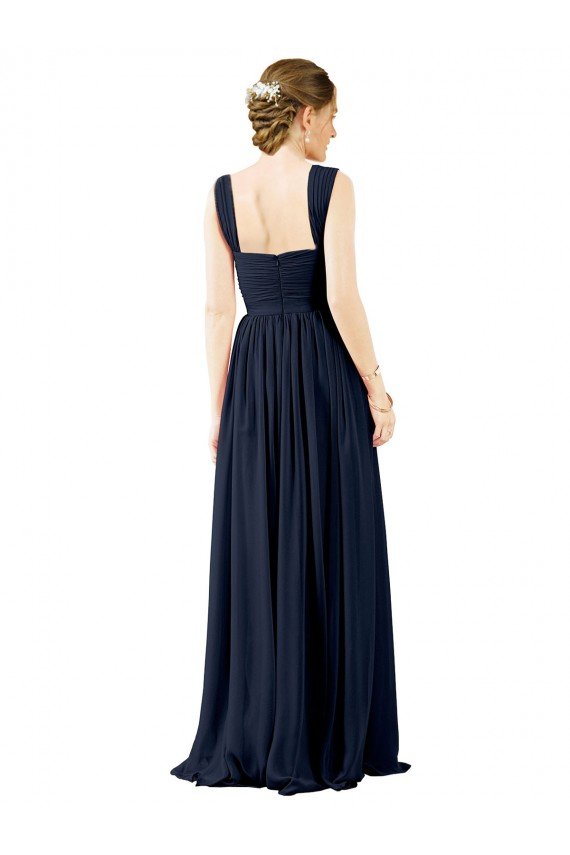 Outlet Square Neckline Sexy Open Back Long Chiffon Bridesmaid Dress