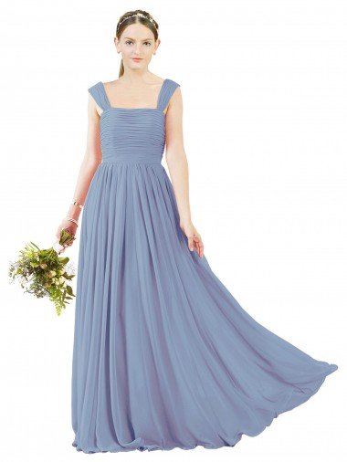 Outlet Square Neckline Sexy Open Back Long Chiffon Bridesmaid Dress