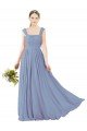 Outlet Square Neckline Sexy Open Back Long Chiffon Bridesmaid Dress