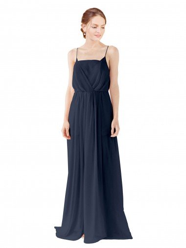 Outlet Spaghetti Straps Open Back Long Chiffon Bridesmaid Dress