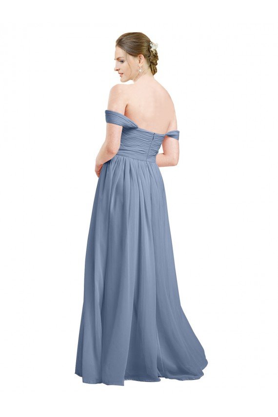 Outlet Long Floor Length Chiffon Bridesmaid Dress with Fluttering Off the Shoulder Straps