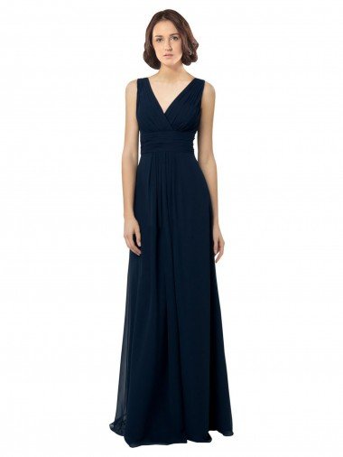 Outlet Chiffon Sleeveless Bridesmaid Dress with V Front and Back