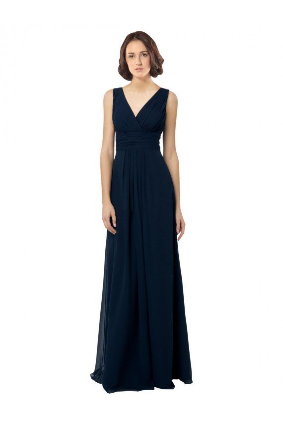 Outlet Chiffon Sleeveless Bridesmaid Dress with V Front and Back