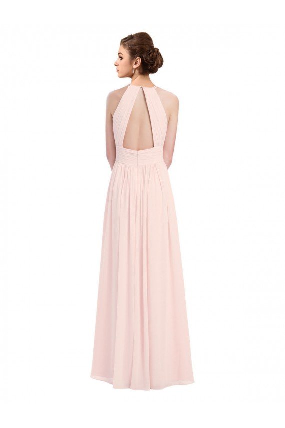 Outlet Sleeveless Chiffon High Neck Bridesmaid Dress with Diagonal Pleats