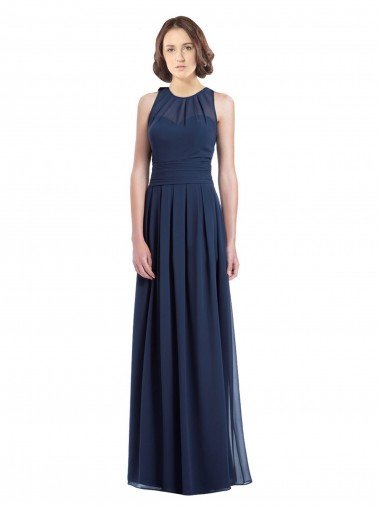 Outlet Chiffon High Neck Sleeveless Bridesmaid Dress with Pleats