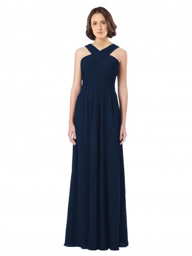 Outlet Long Chiffon Bridesmaid Dress V-Neck Top