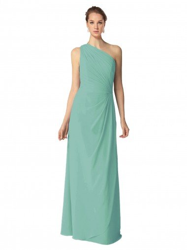 Outlet Long Chiffon One Shoulder Full Length Bridesmaid Dress